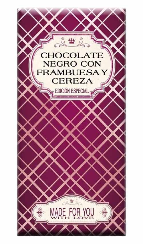 Chocolate artesano Negro 72% con Frambuesa y Cereza