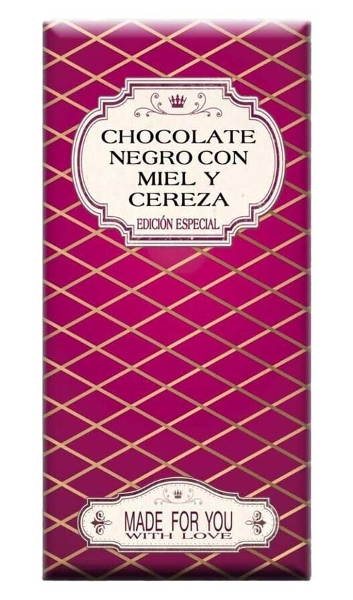 Chocolate artesano Negro 72% con Miel y Cereza