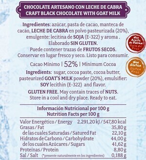 Chocolate artesano Negro 52% con Leche de Cabra