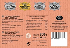 Tabletón Chocolate Negro Almendras 800g