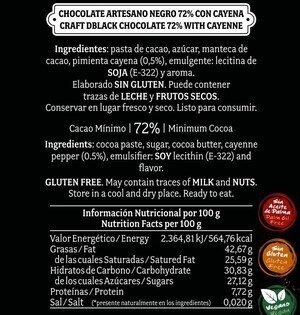 Chocolate artesano Negro 72% con Cayena
